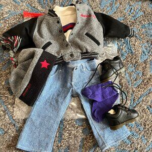 RETIRED American Girl Doll Blue Jeans Basics II with Varsity Jacket and Hat